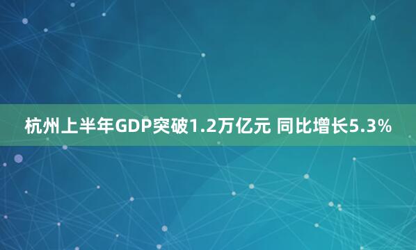 杭州上半年GDP突破1.2万亿元 同比增长5.3%
