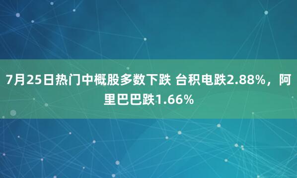 7月25日热门中概股多数下跌 台积电跌2.88%，阿里巴巴跌1.66%
