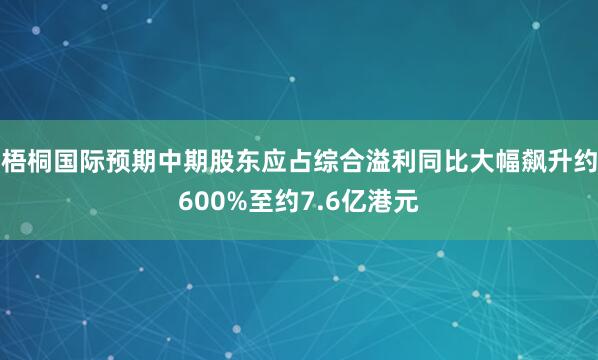 梧桐国际预期中期股东应占综合溢利同比大幅飙升约600%至约7.6亿港元