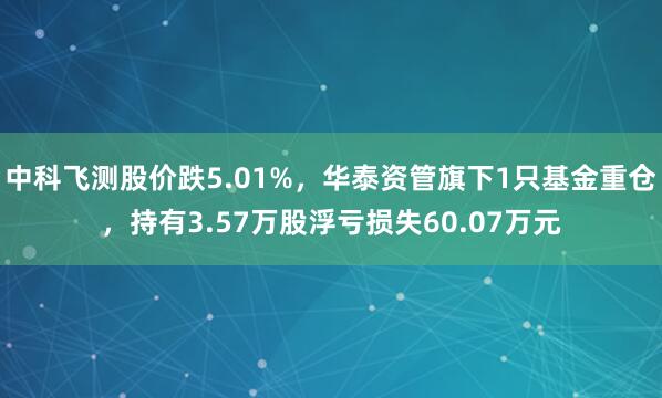 中科飞测股价跌5.01%,华泰资管旗下1只基金重仓,持有3.57万股浮亏损失60.07万元