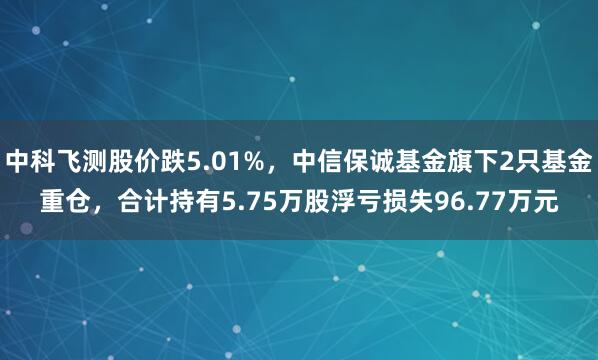 中科飞测股价跌5.01%，中信保诚基金旗下2只基金重仓，合计持有5.75万股浮亏损失96.77万元