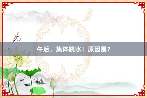 午后，集体跳水！原因是？