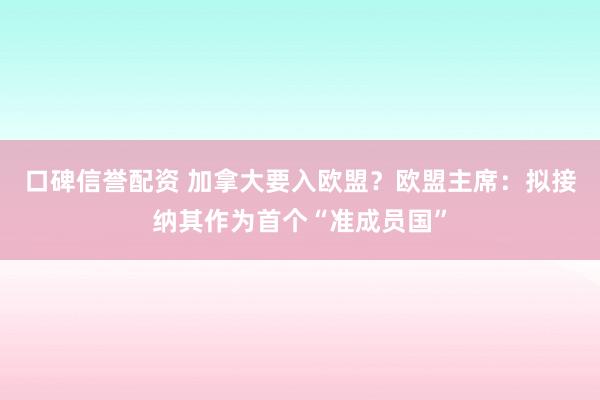 口碑信誉配资 加拿大要入欧盟？欧盟主席：拟接纳其作为首个“准成员国”