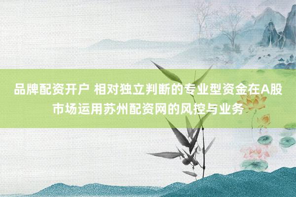 品牌配资开户 相对独立判断的专业型资金在A股市场运用苏州配资网的风控与业务