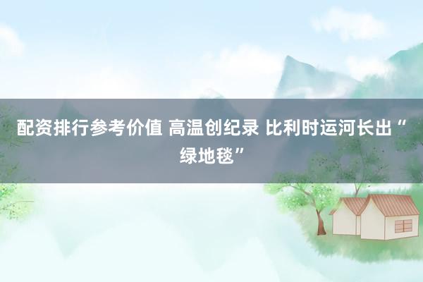 配资排行参考价值 高温创纪录 比利时运河长出“绿地毯”
