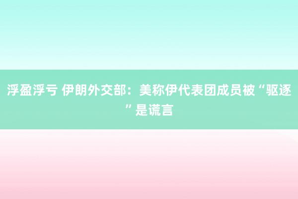 浮盈浮亏 伊朗外交部：美称伊代表团成员被“驱逐”是谎言