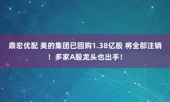 鼎宏优配 美的集团已回购1.38亿股 将全部注销!多家A股龙头也出手!