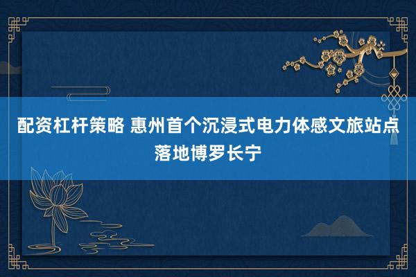 配资杠杆策略 惠州首个沉浸式电力体感文旅站点落地博罗长宁